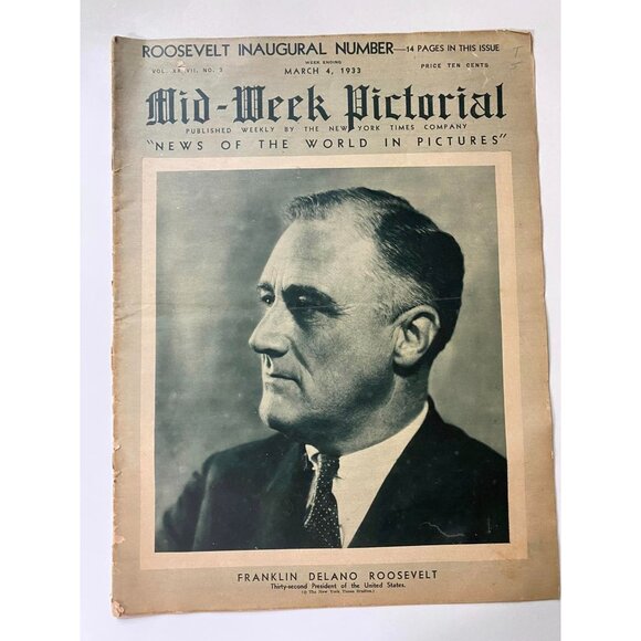 Vintage 1933 Mid-Week Pictorial Magazine Featuring Franklin D. Roosevelt & Elean